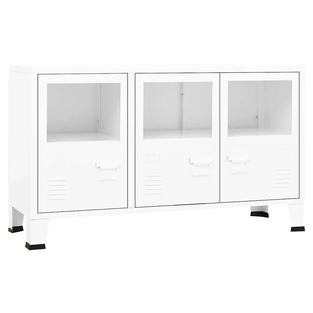 Industrial Sideboard White 105x35x62 cm Metal and Glass 339609 - Furniture