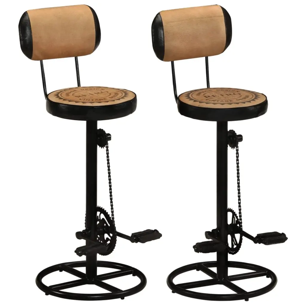 Bar Stools with Canvas Print 2 pcs Brown and Black Real Goat Leather 338217 - Furniture