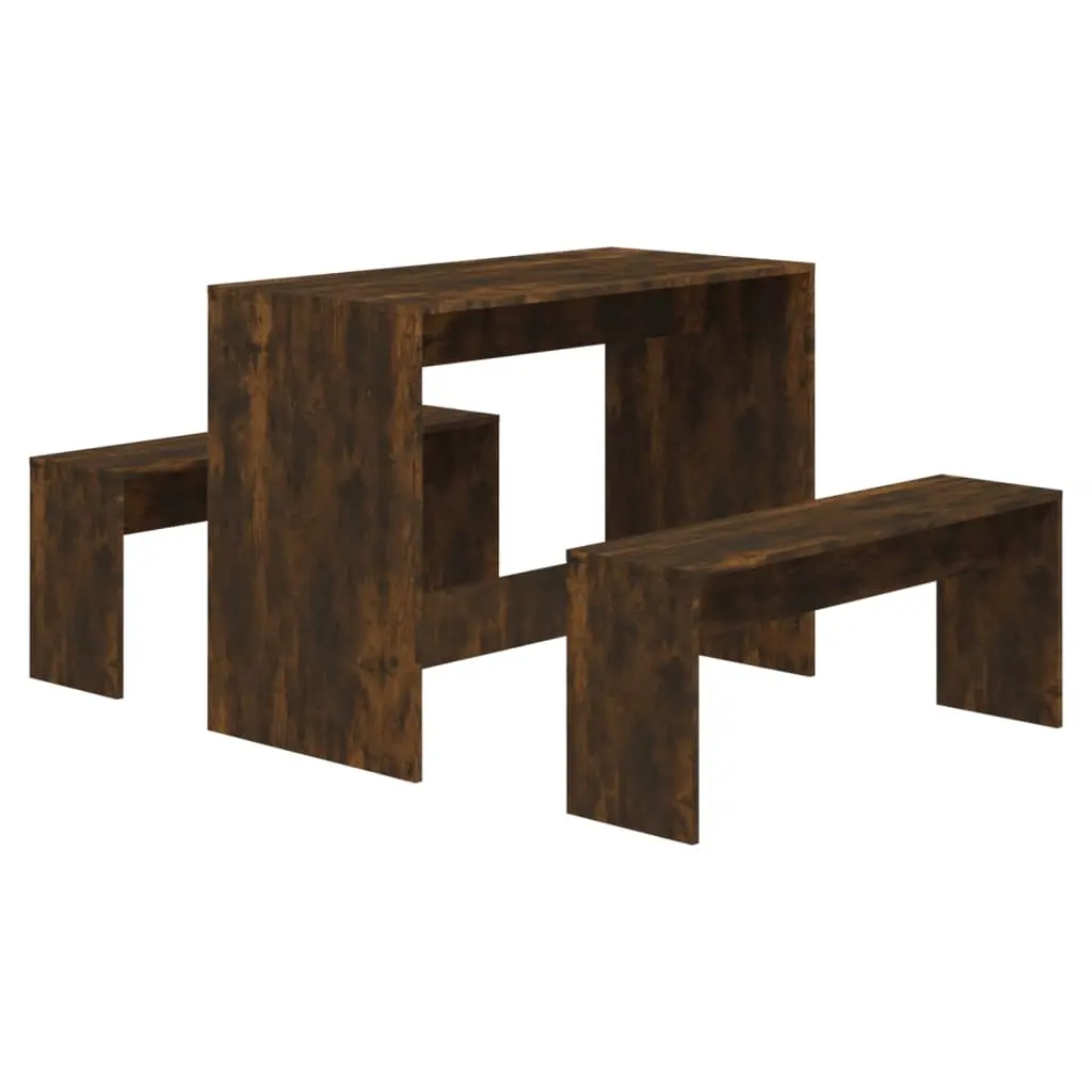 3 Piece Dining Set Smoked Oak Engineered Wood 812969 - Furniture