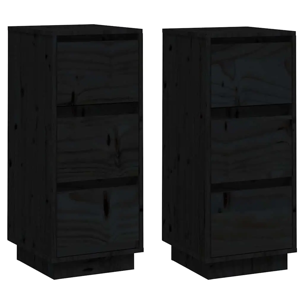 Sideboards 2 pcs Black 32x34x75 cm Solid Wood Pine 813374 - Furniture