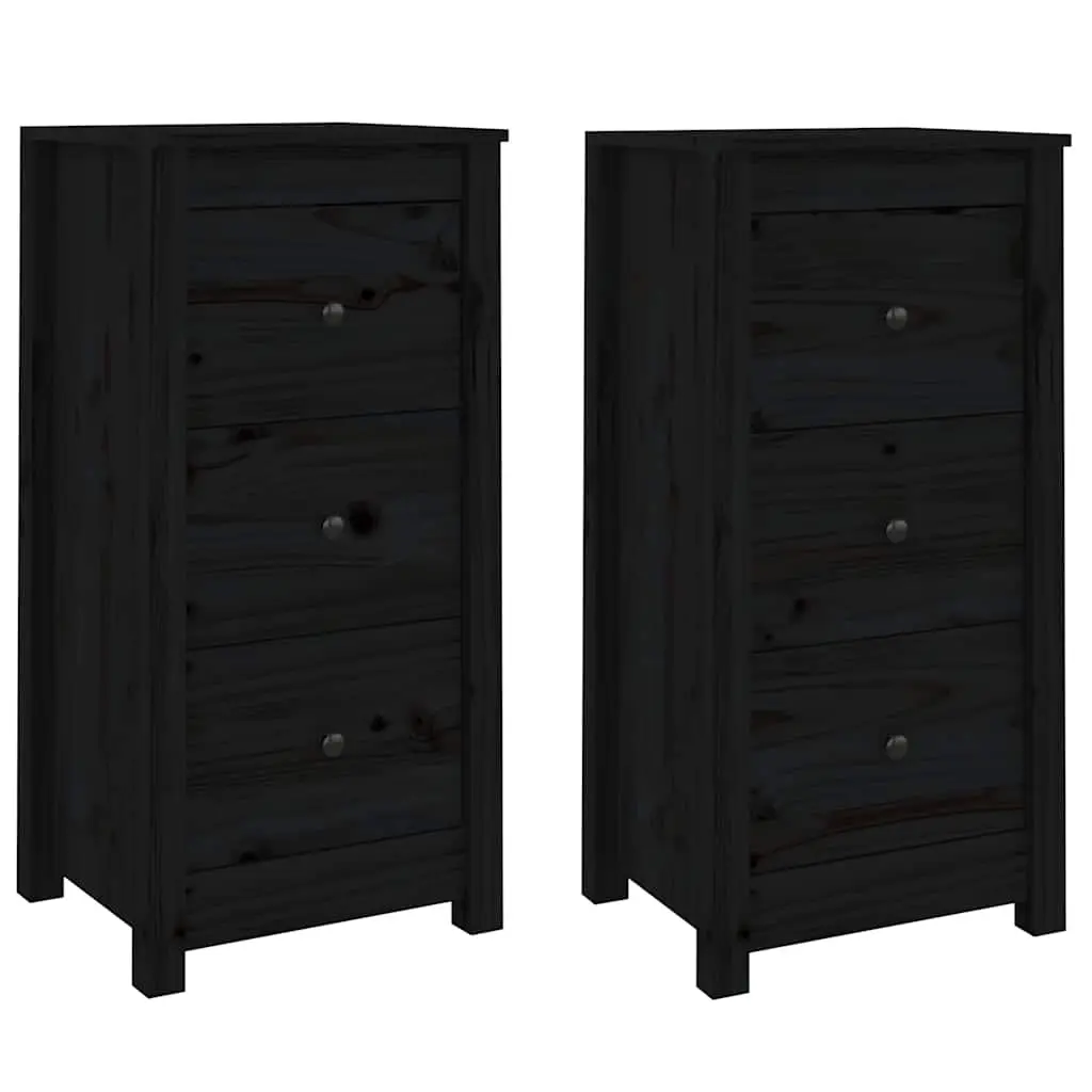 Sideboards 2 pcs Black 40x35x80 cm Solid Wood Pine 813748 - Furniture