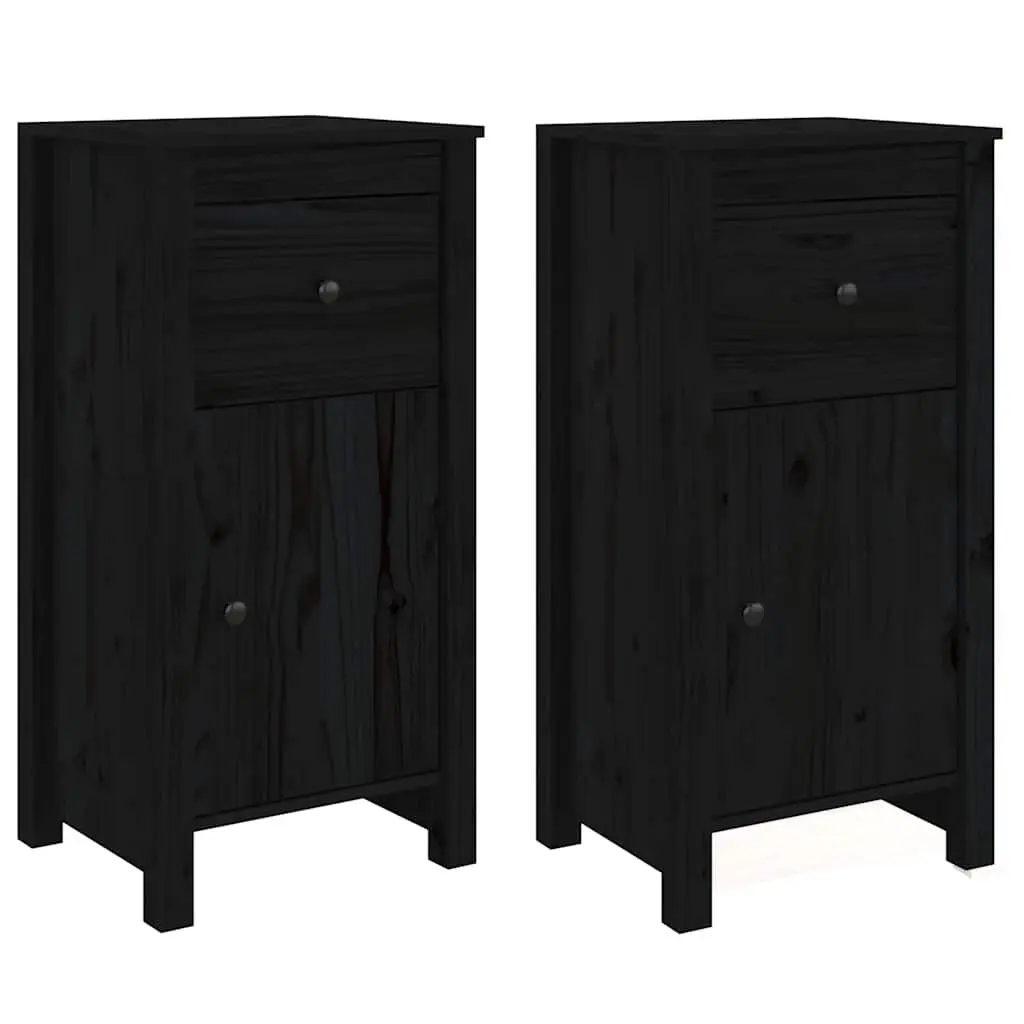 Sideboards 2 pcs Black 40x35x80 cm Solid Wood Pine 813763 - Furniture