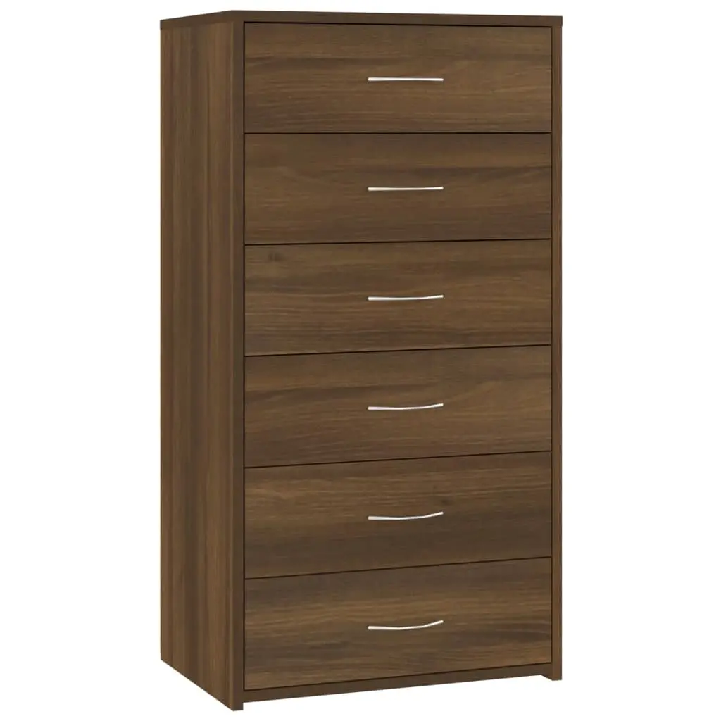 Sideboard with 6 Drawers Brown Oak 50x34x96 cm Engineered Wood 815365 - Furniture