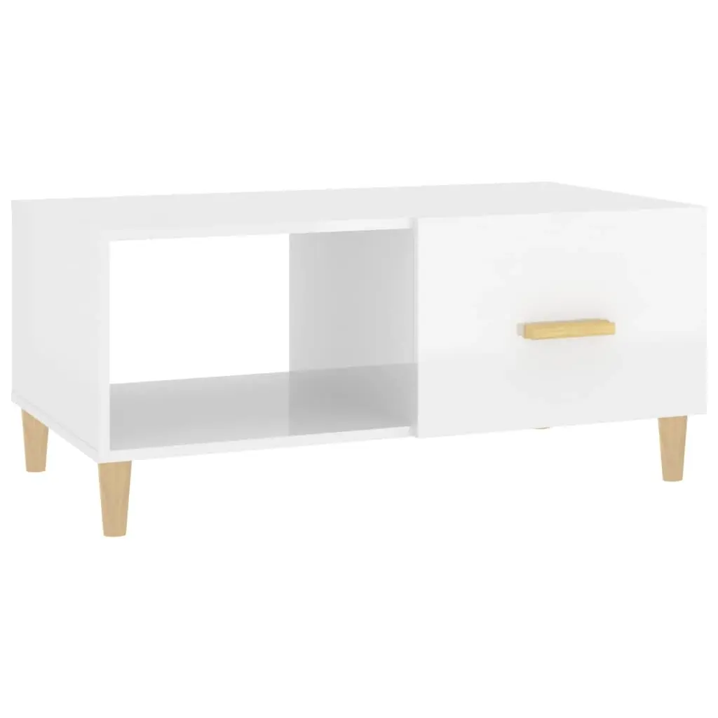 Coffee Table High Gloss White 89.5x50x40 cm Engineered Wood 812660 - Furniture