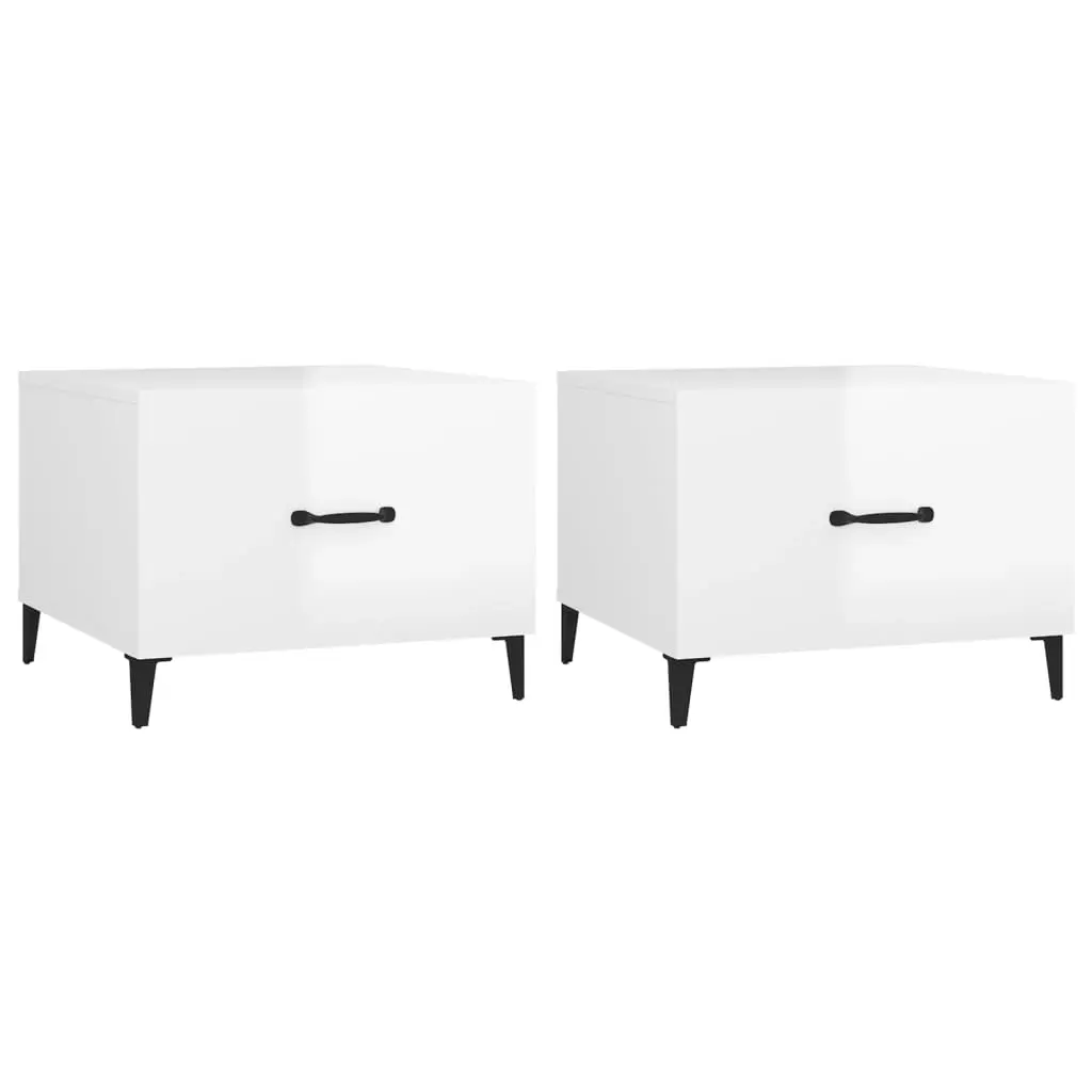 Coffee Tables with Metal Legs 2 pcs High Gloss White 50x50x40 cm 812739 - Furniture