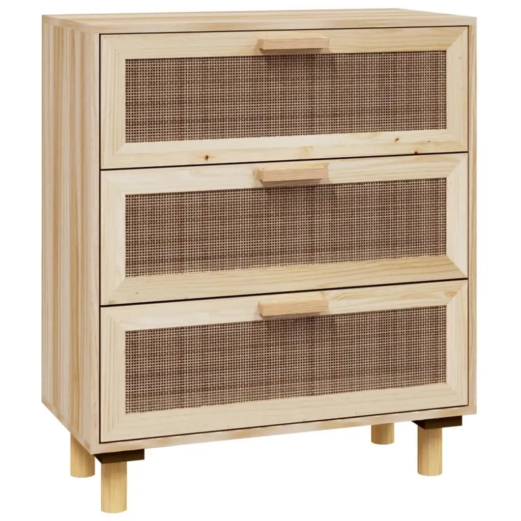Sideboard Brown 60x30x70 cm Solid Wood Pine and Natural Rattan 345635 - Furniture