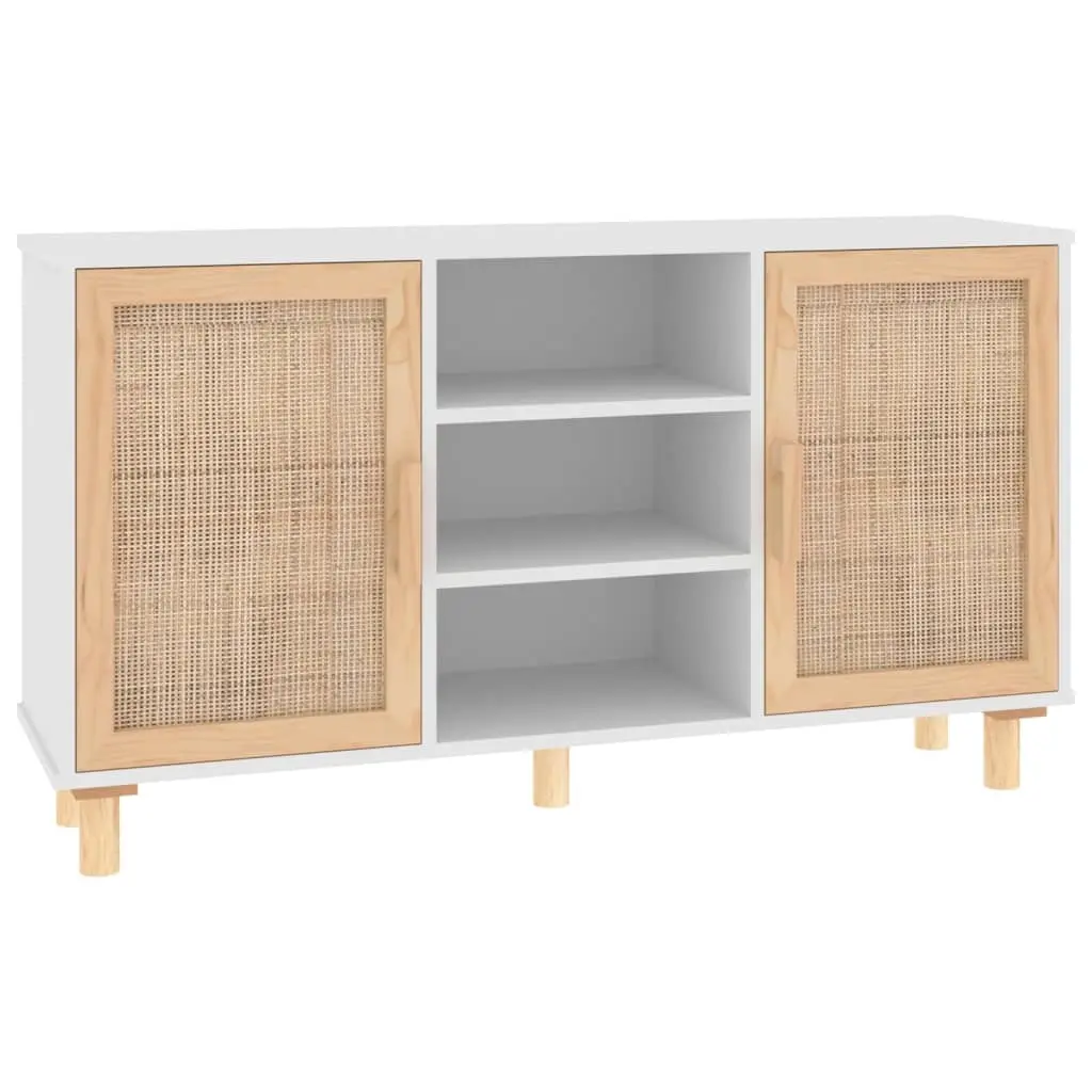 Sideboard White 105x30x60 cm Solid Wood Pine and Natural Rattan 345639 - Furniture