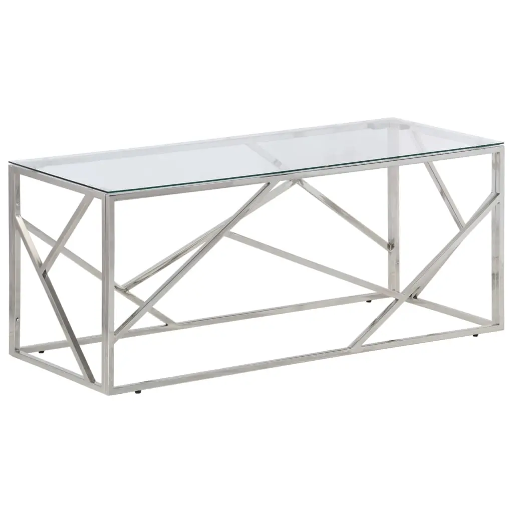 Coffee Table Silver Stainless Steel and Tempered Glass 349937 - Furniture