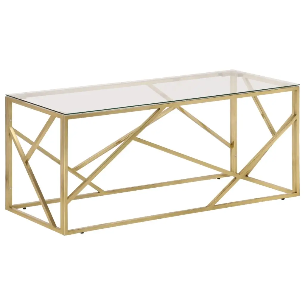 Coffee Table Gold Stainless Steel and Tempered Glass 349938 - Furniture