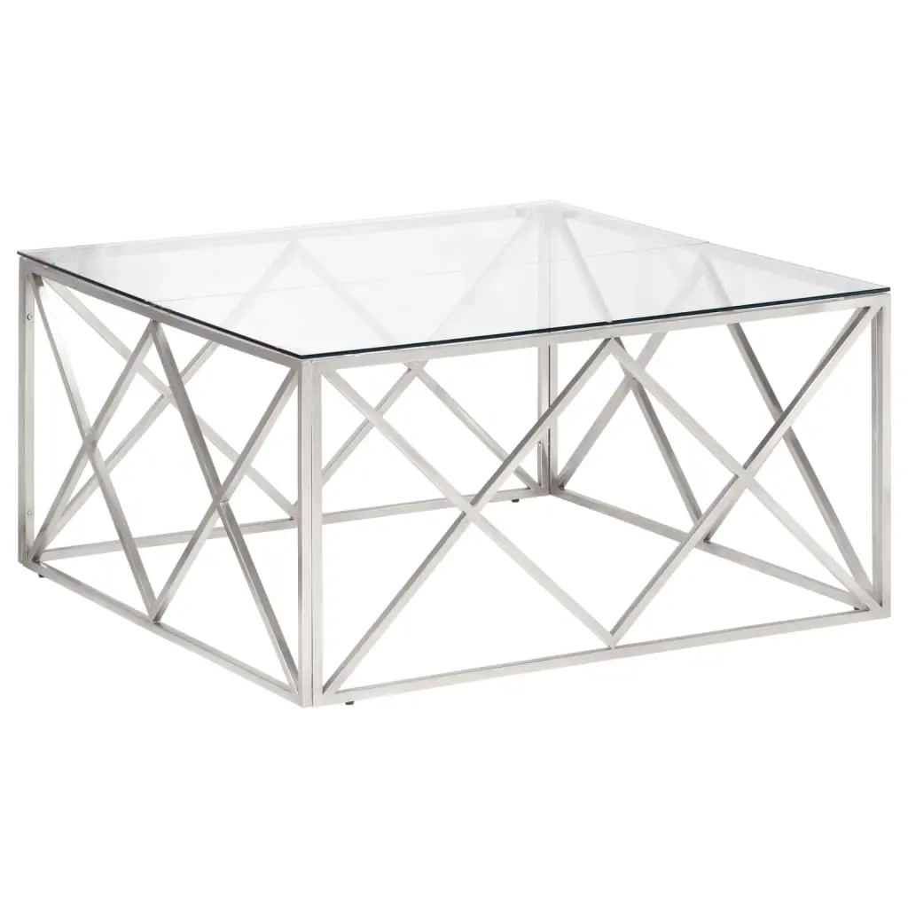 Coffee Table Silver Stainless Steel and Tempered Glass 349977 - Furniture