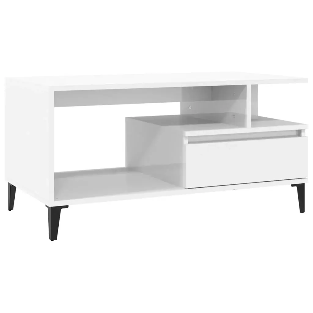 Coffee Table High Gloss White 90x49x45 cm Engineered Wood 819622 - Furniture