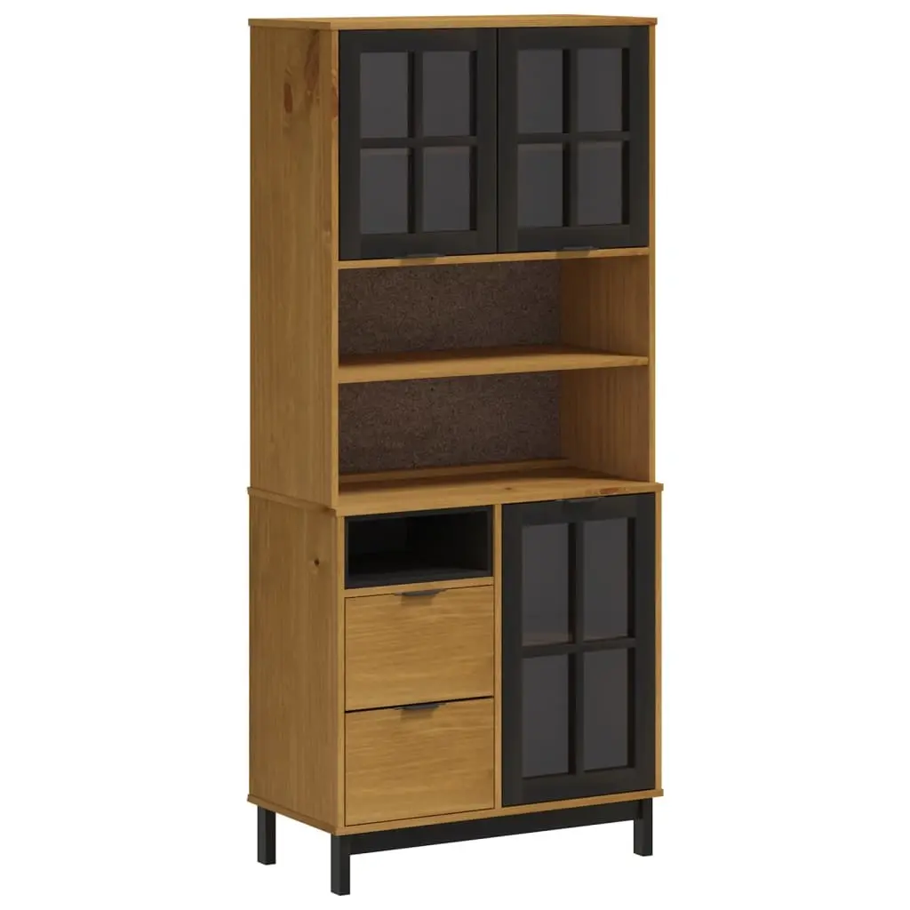 Highboard with Glass Doors FLAM 80x40x180 cm Solid Wood Pine 3196553 - Furniture