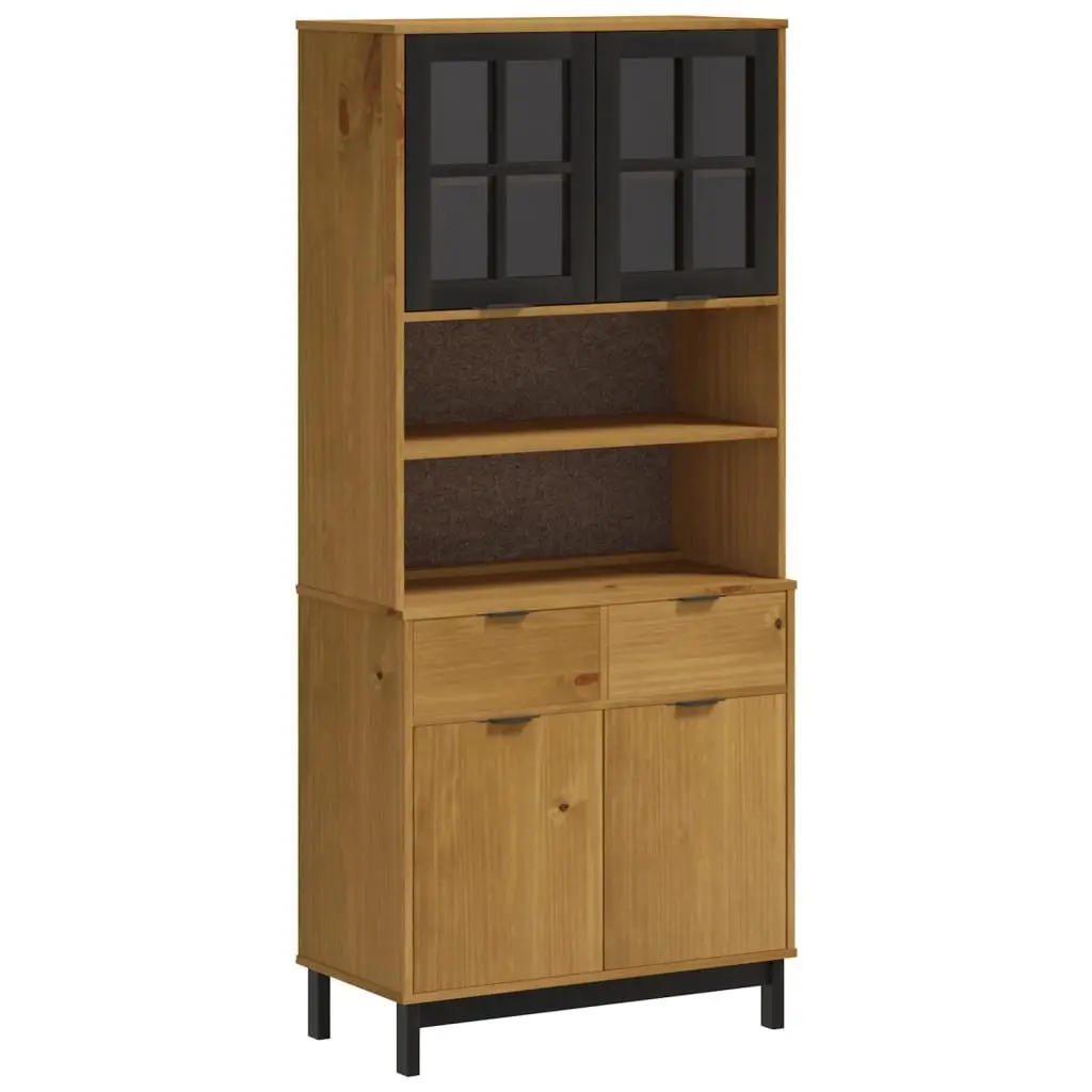 Highboard with Glass Doors FLAM 80x40x180 cm Solid Wood Pine 3196554 - Furniture
