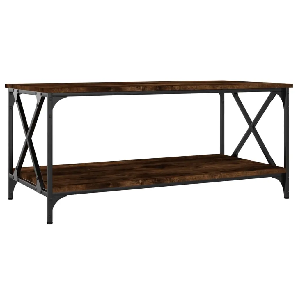 Coffee Table Smoked Oak 100x50x45 cm Engineered Wood and Iron 823309 - Furniture