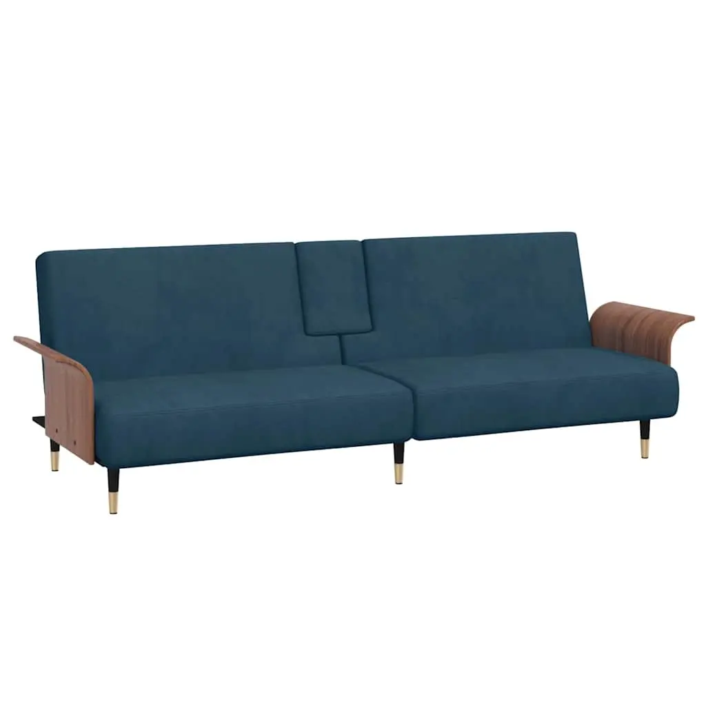 Sofa Bed with Cup Holders Blue Velvet 351849 - Furniture