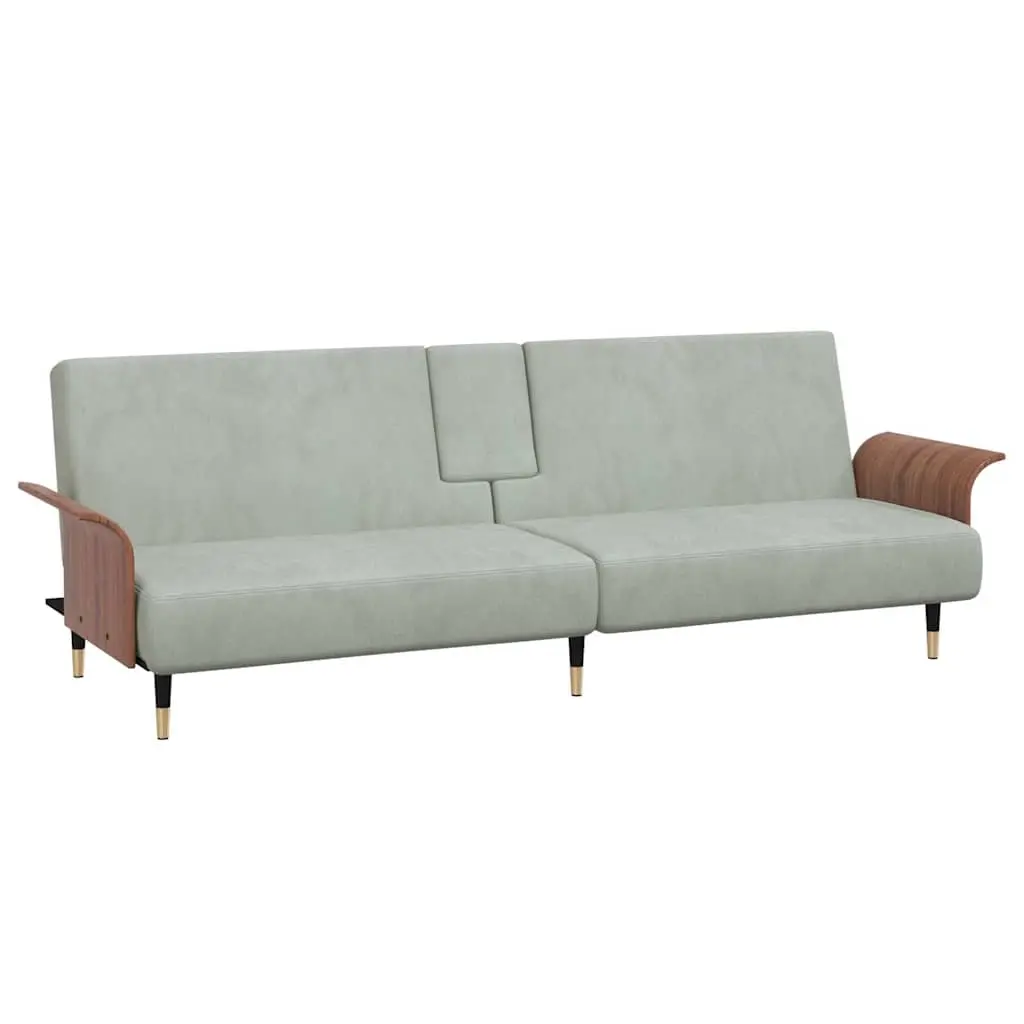 Sofa Bed with Cup Holders Light Grey Velvet 351850 - Furniture