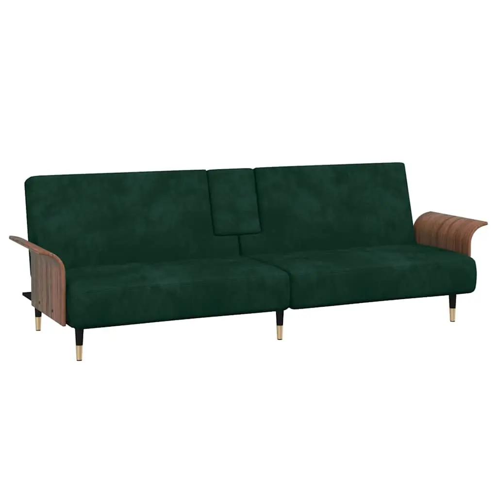 Sofa Bed with Cup Holders Dark Green Velvet 351852 - Furniture
