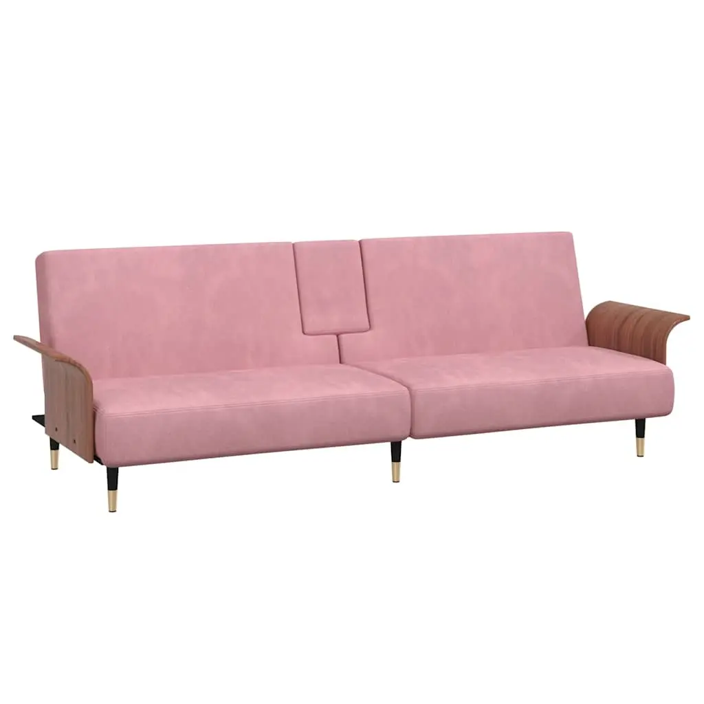 Sofa Bed with Cup Holders Pink Velvet 351853 - Furniture