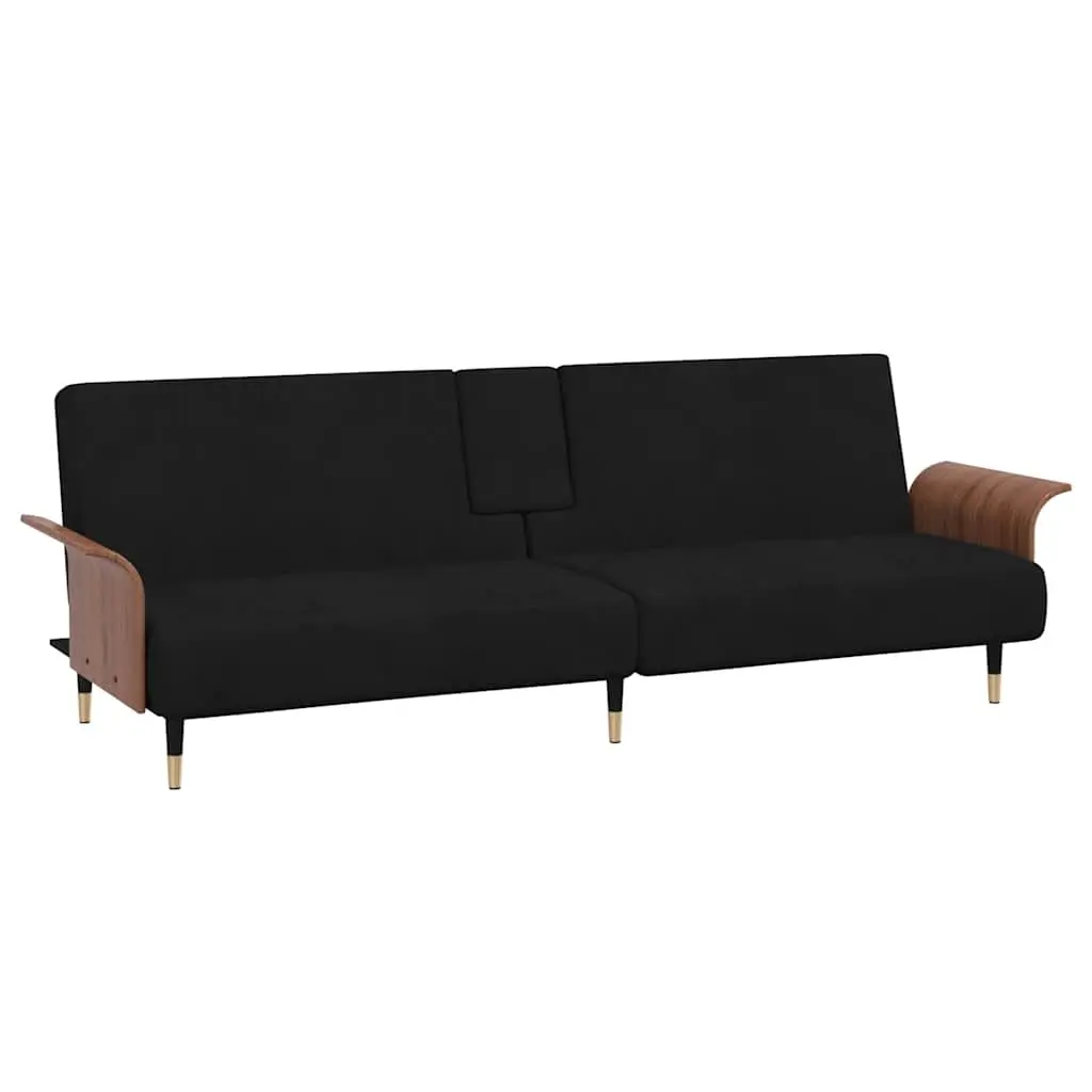 Sofa Bed with Cup Holders Black Velvet 351854 - Furniture