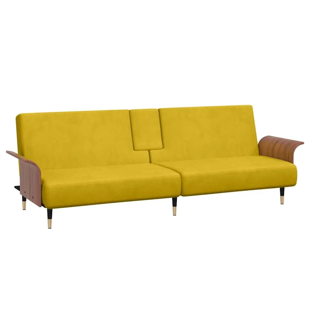 Sofa Bed with Cup Holders Yellow Velvet 351855 - Furniture