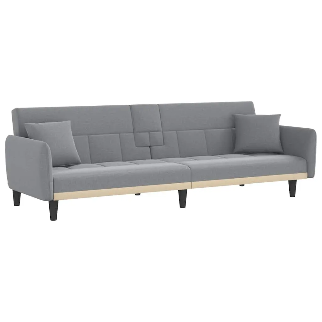 Sofa Bed with Cup Holders Light Grey Fabric 351869 - Furniture