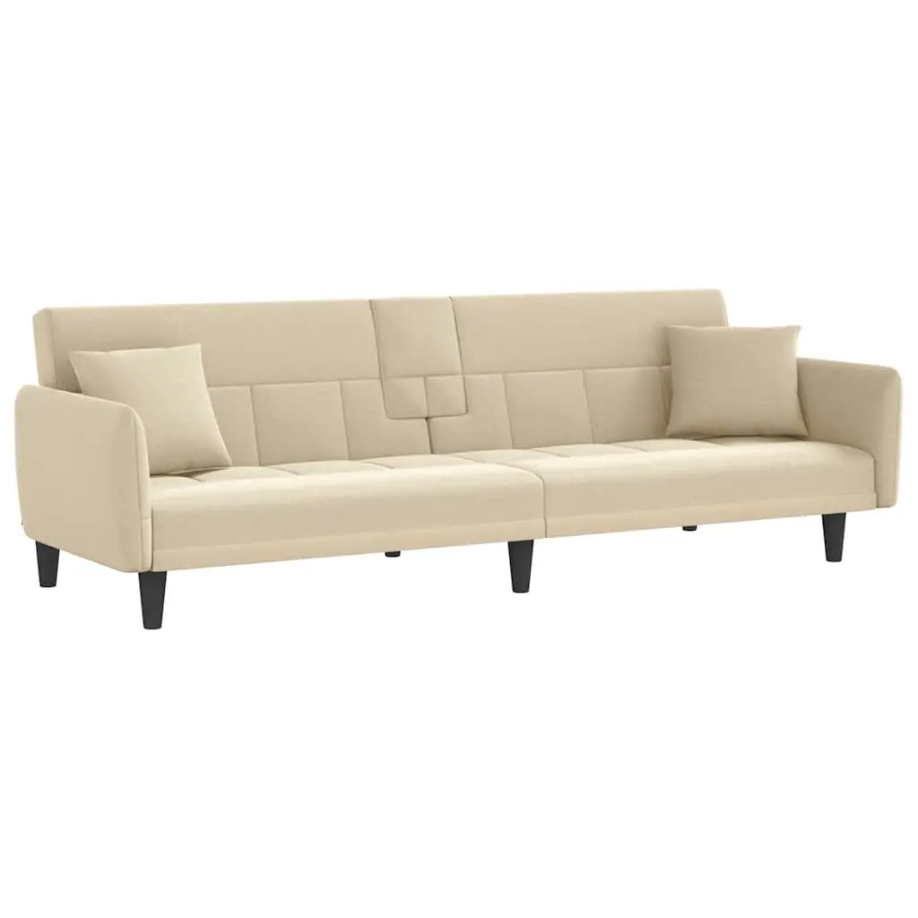 Sofa Bed with Cup Holders Cream Fabric 351872 - Furniture
