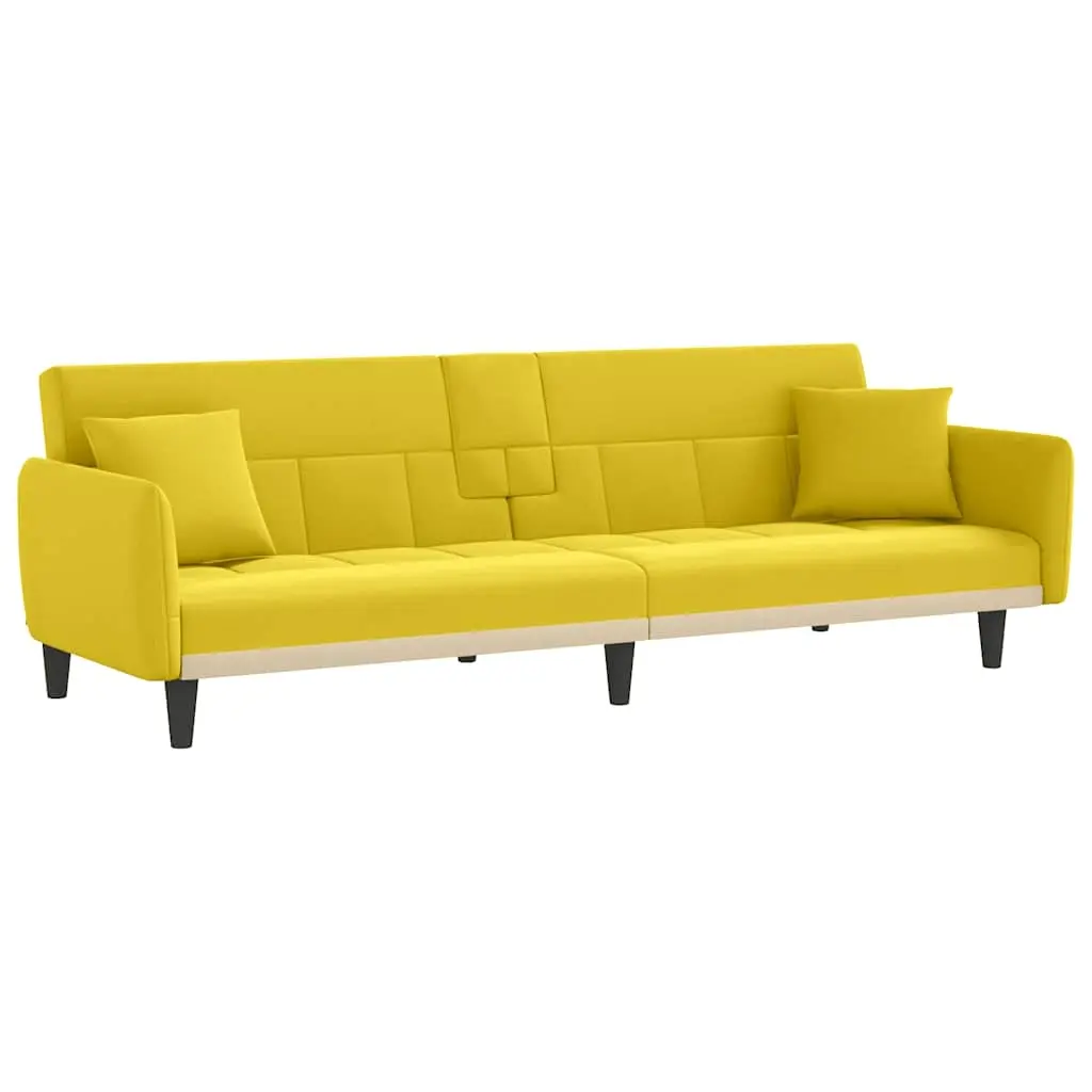 Sofa Bed with Cup Holders Light Yellow Fabric 351873 - Furniture