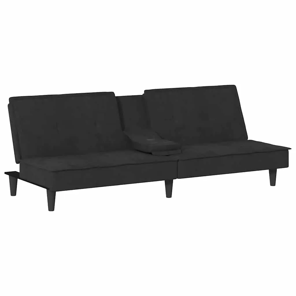 Sofa Bed with Cup Holders Black Velvet 351924 - Furniture