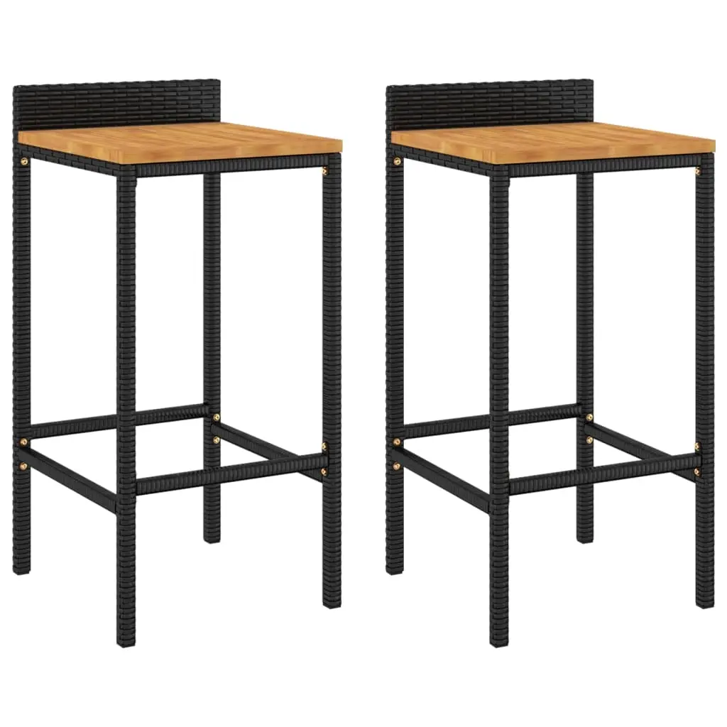 Bar Stools 2 pcs Black Poly Rattan and Solid Wood Acacia 362602 - Furniture