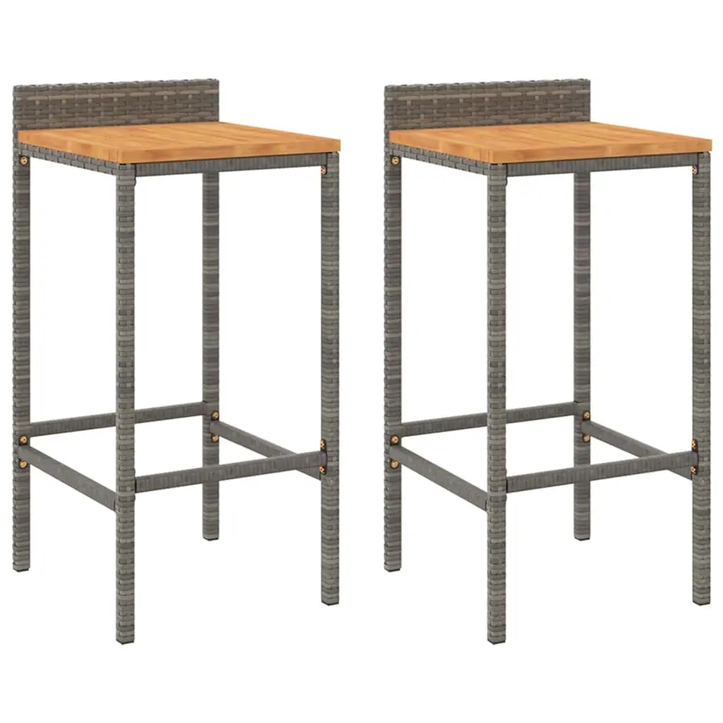 Bar Stools 2 pcs Grey Poly Rattan and Solid Wood Acacia 362603 - Furniture