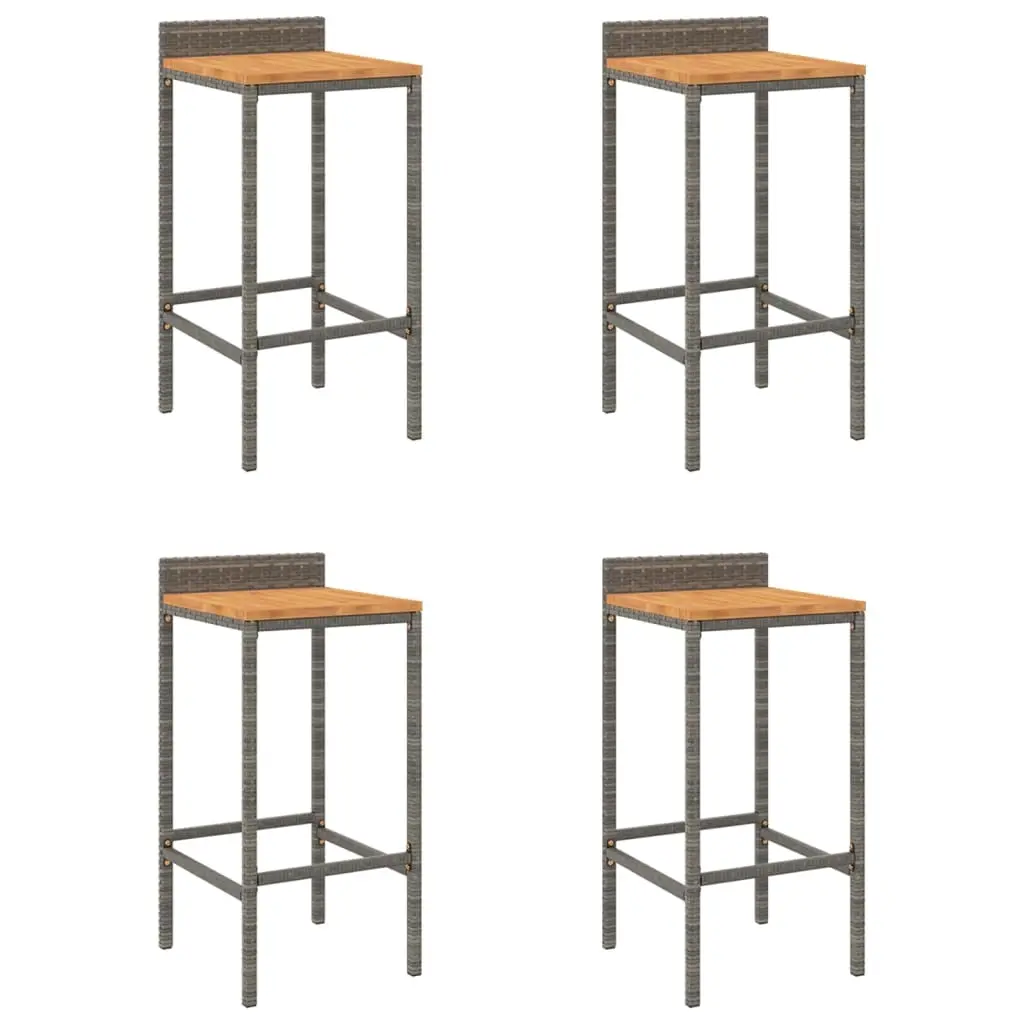 Bar Stools 4 pcs Grey Poly Rattan and Solid Wood Acacia 362605 - Furniture