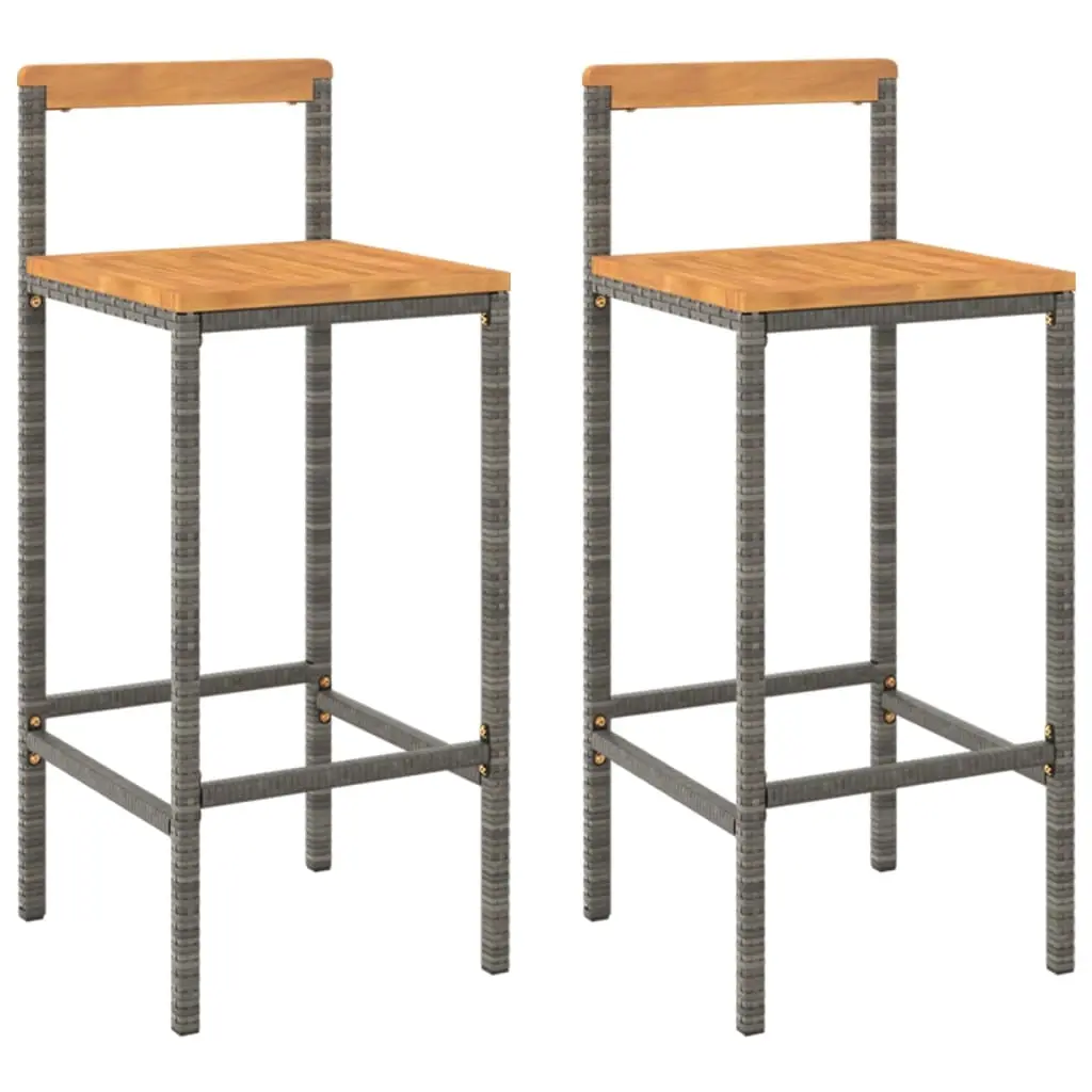 Bar Stools 2 pcs Grey Poly Rattan and Solid Wood Acacia 362607 - Furniture
