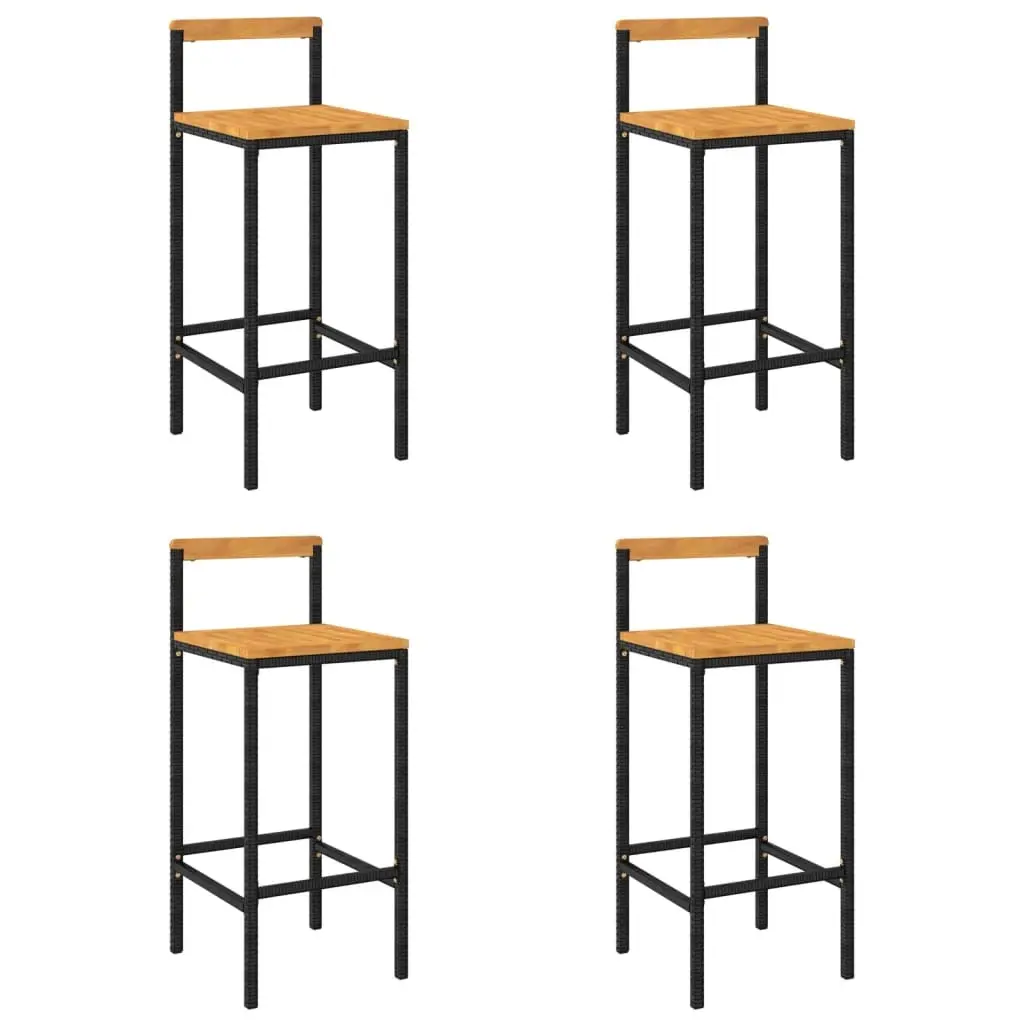 Bar Stools 4 pcs Black Poly Rattan and Solid Wood Acacia 362608 - Furniture