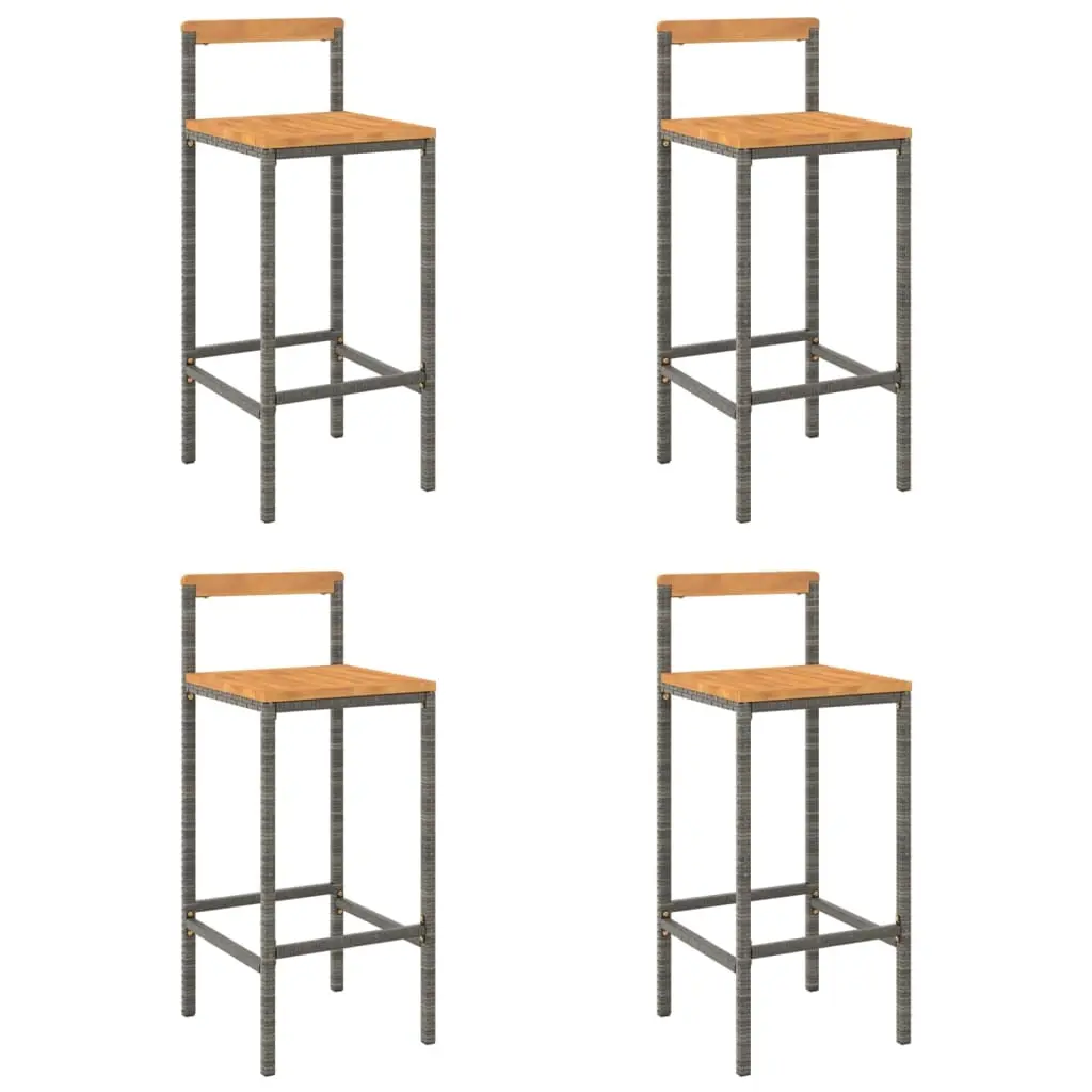Bar Stools 4 pcs Grey Poly Rattan and Solid Wood Acacia 362609 - Furniture