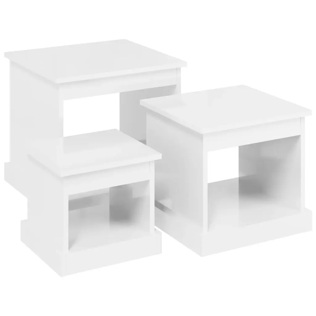 Coffee Tables 3 pcs High Gloss White Engineered Wood 816490 - Furniture