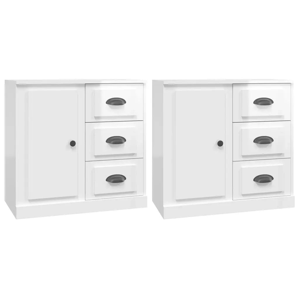 Sideboards 2 pcs High Gloss White Engineered Wood 3185225 - Furniture