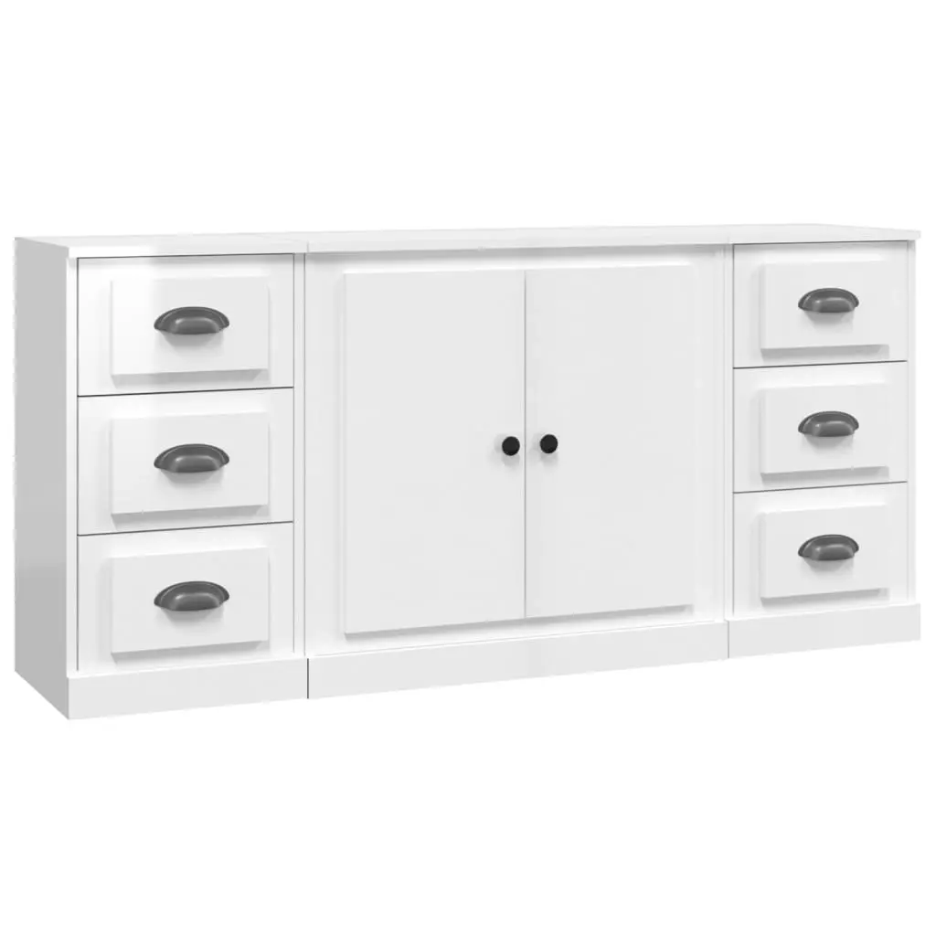 Sideboards 3 pcs High Gloss White Engineered Wood 3185233 - Furniture