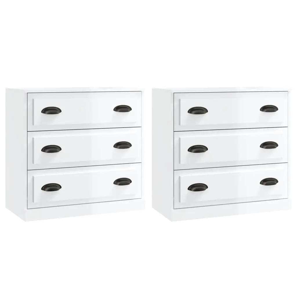 Sideboards 2 pcs High Gloss White Engineered Wood 3185241 - Furniture