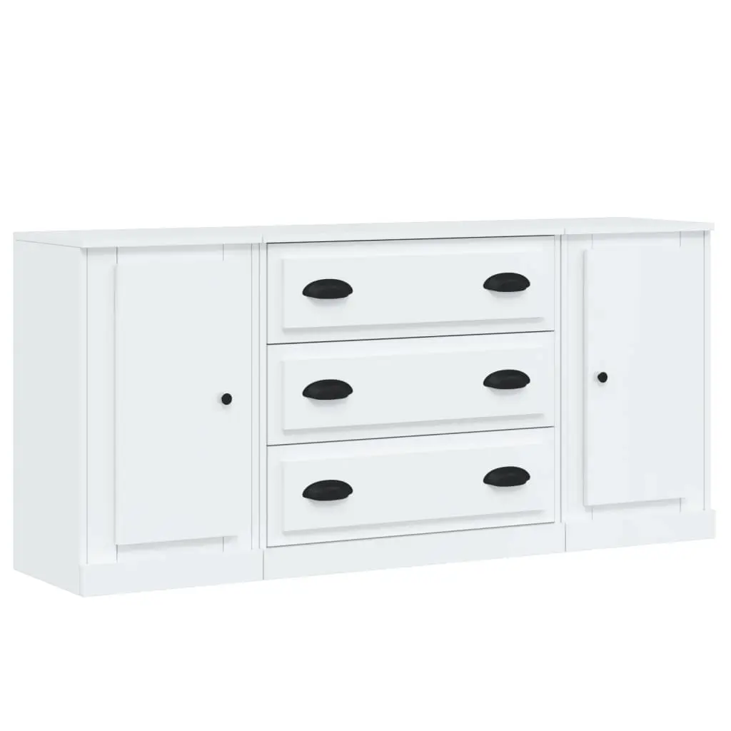 Sideboards 3 pcs High Gloss White Engineered Wood 3185249 - Furniture