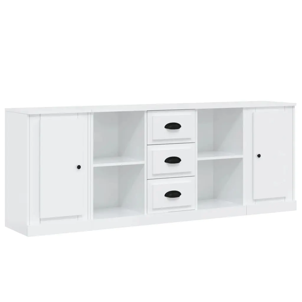 Sideboards 3 pcs High Gloss White Engineered Wood 3185257 - Furniture