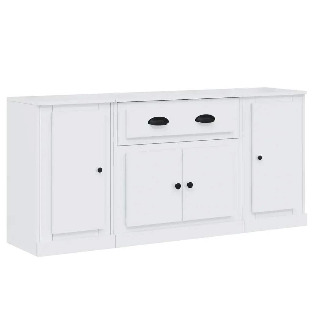 Sideboards 3 pcs High Gloss White Engineered Wood 3185273 - Furniture