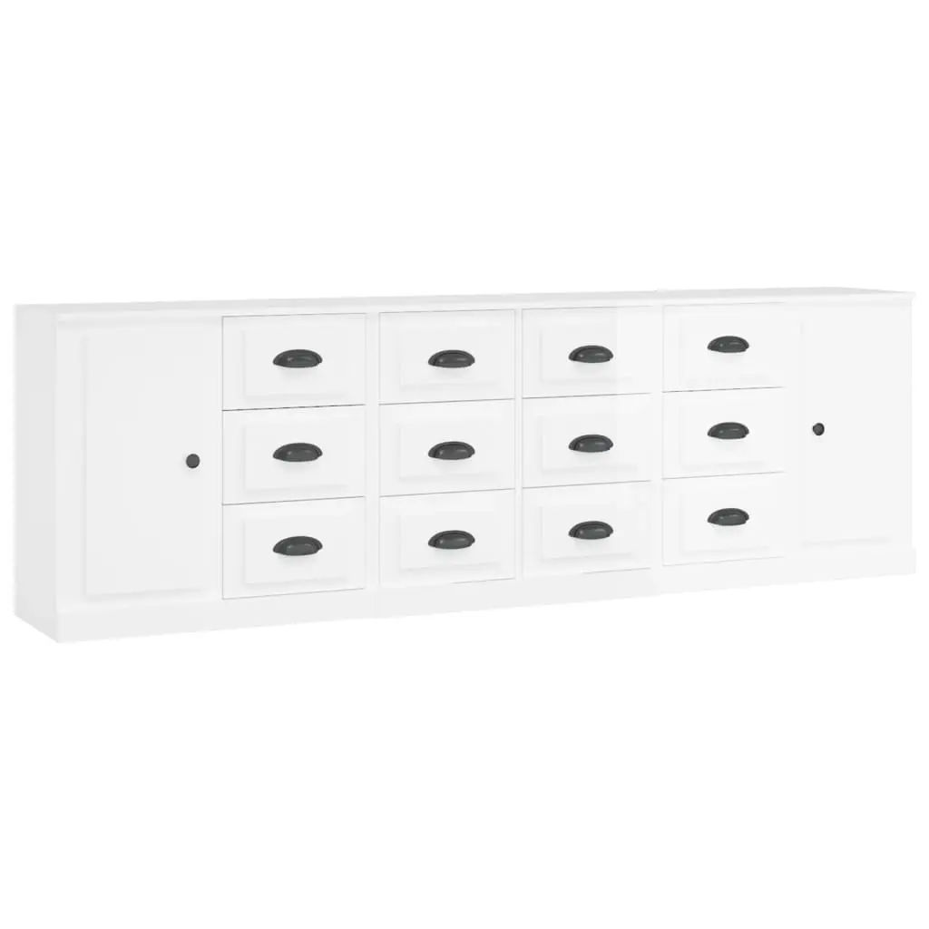 Sideboards 3 pcs High Gloss White Engineered Wood 3185289 - Furniture