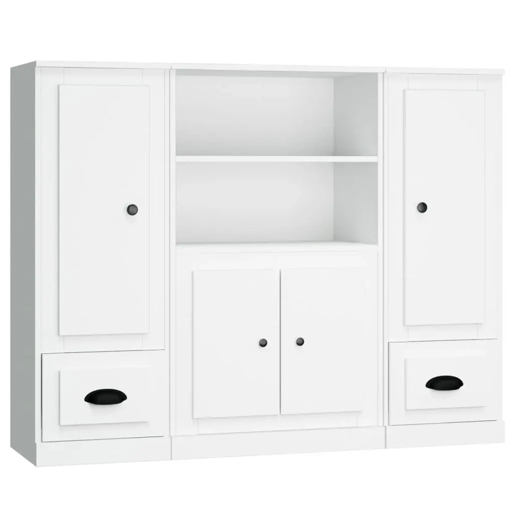 Highboards 3 pcs White Engineered Wood 3185311 - Furniture