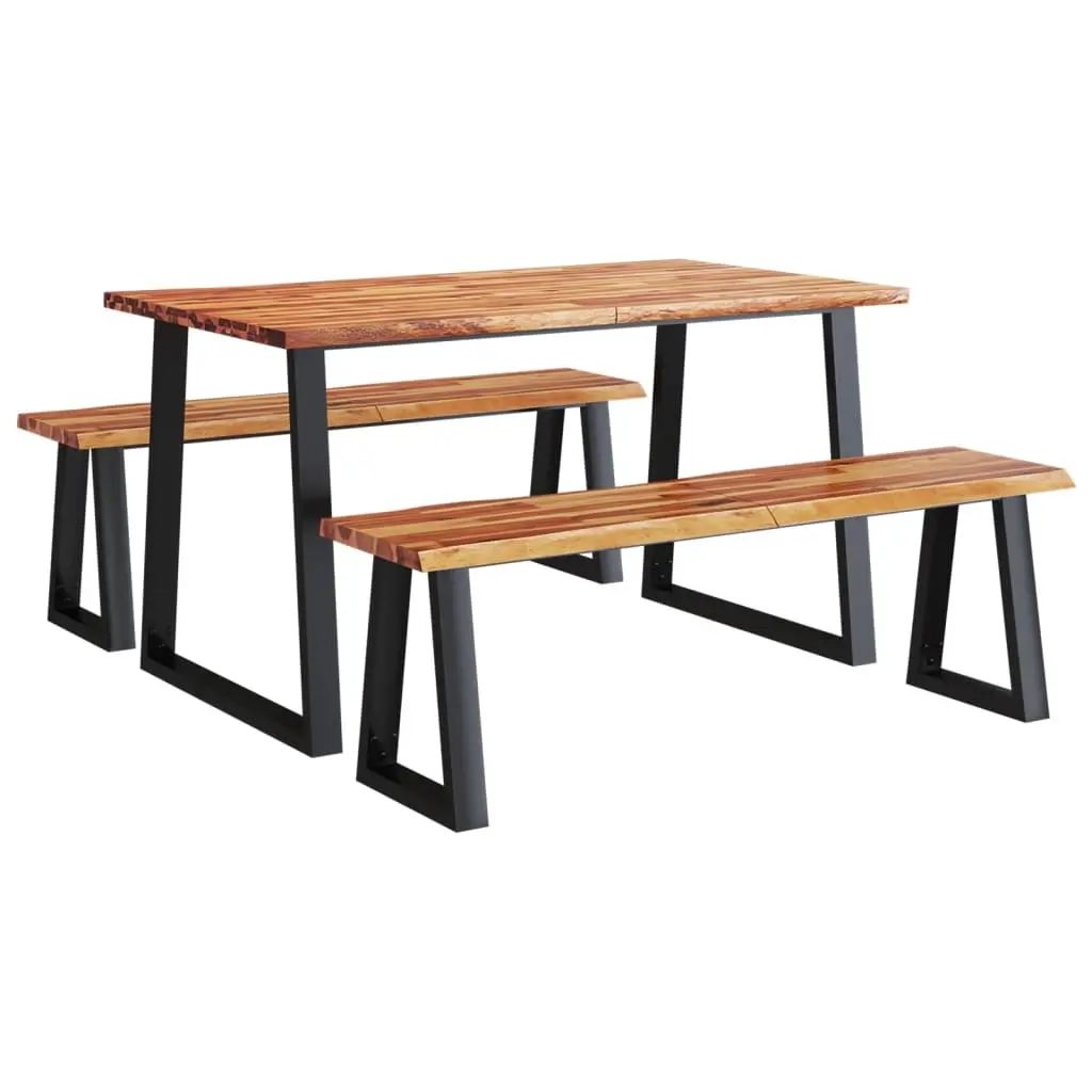 3 Piece Dining Set with Live Edge Solid Wood Acacia 3157525 - Furniture