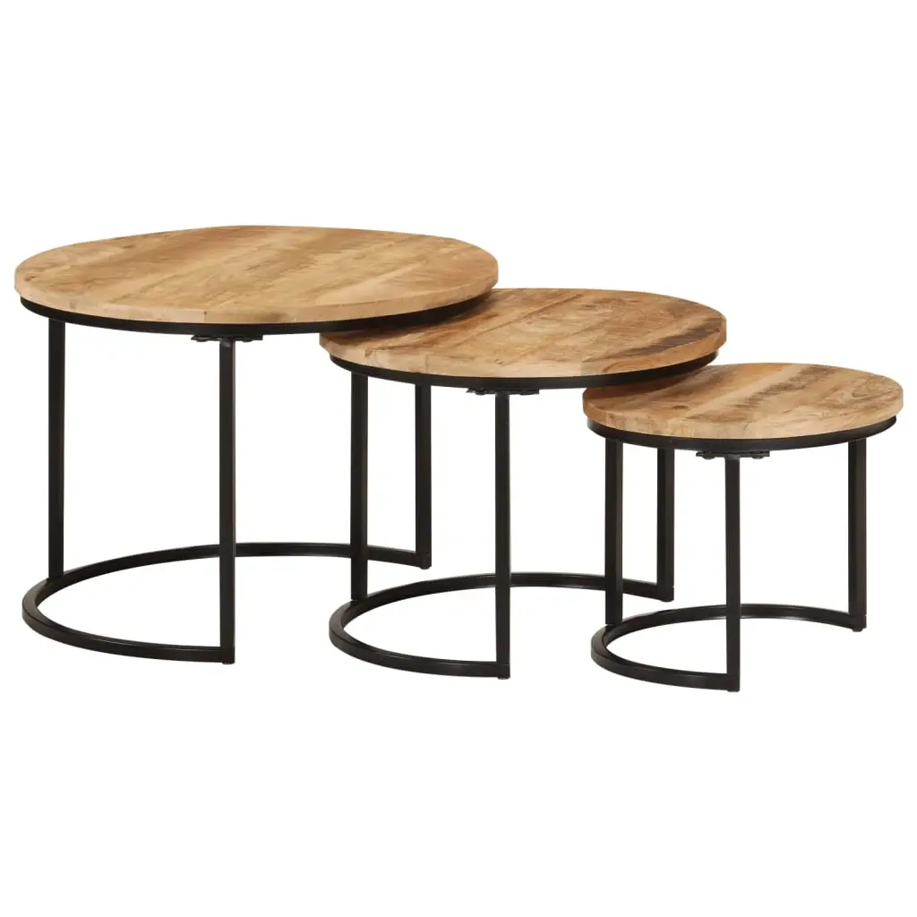 Nesting Tables 3 pcs Solid Rough Wood Mango 353901 - Furniture