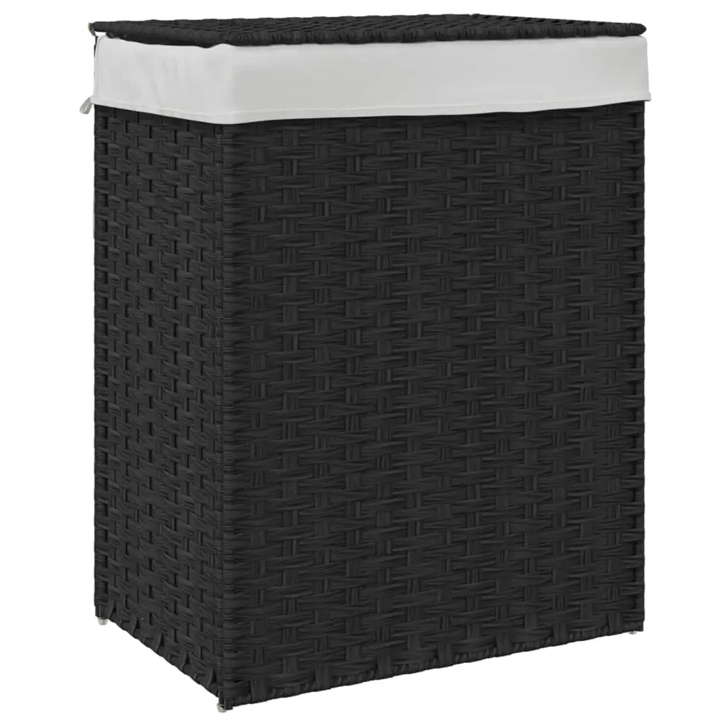 Laundry Basket with Lid Black 46x33x60 cm Poly Rattan 372032 - Home & Garden