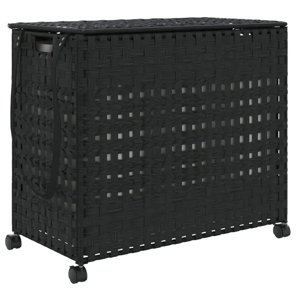 Laundry Basket with Wheels Black 66x35x60 cm Rattan 372047 - Home & Garden