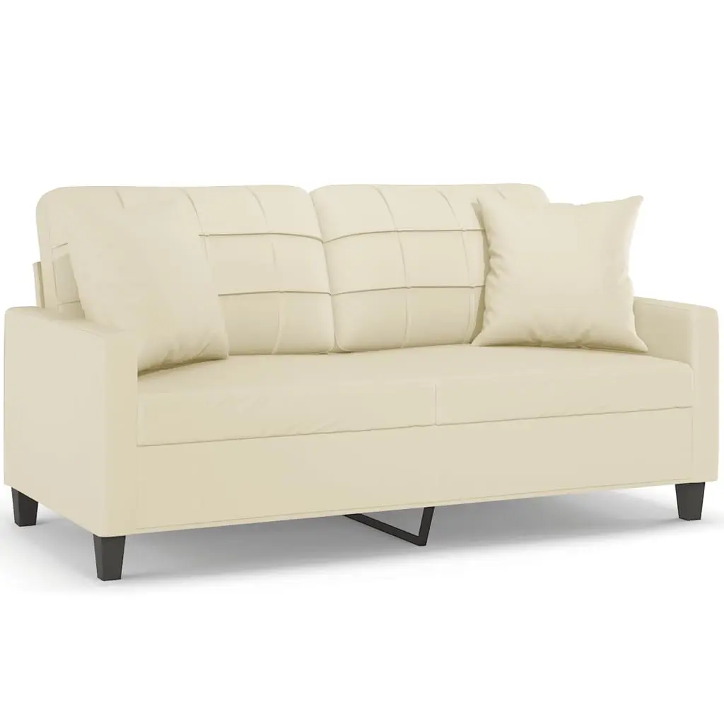 2-Seater Sofa with Throw Pillows Cream 140 cm Faux Leather 3200804