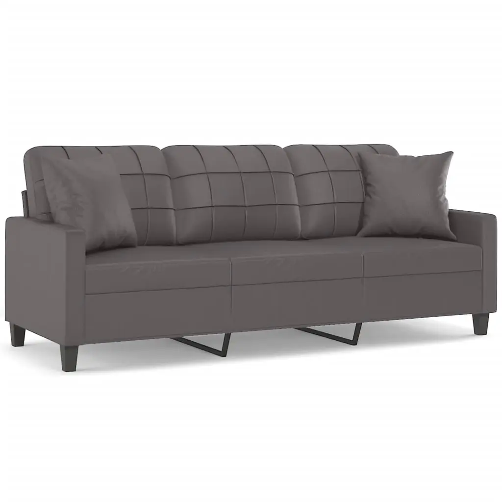 3-Seater Sofa with Throw Pillows Grey 180 cm Faux Leather 3200810