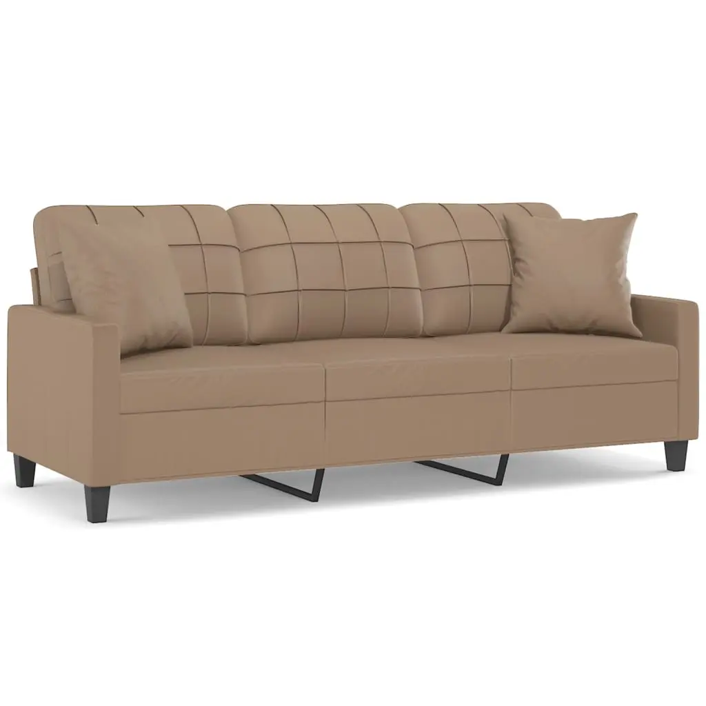 3-Seater Sofa with Throw Pillows Cappuccino 180 cm Faux Leather 3200812